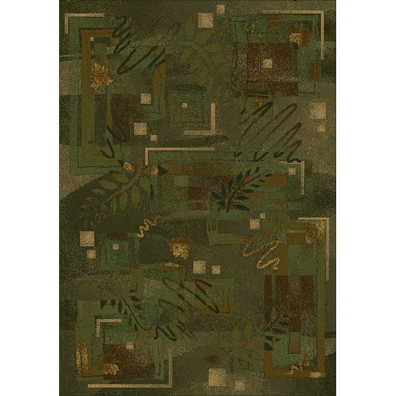 Milliken Green Floral Cubes Area Rug Autumn Twill Olive - Aprx 5' 4" x 7' 8"