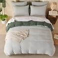 thumbnail image 4 of Green Comforter Set Queen Size Soft Luxury Washed Microfiber Jacquard 3 Pieces Bedding Set, White Green Vertical Ticking Stripes Pattern Comforter with 2 Pillowcases Breathable  Comfy, 4 of 7