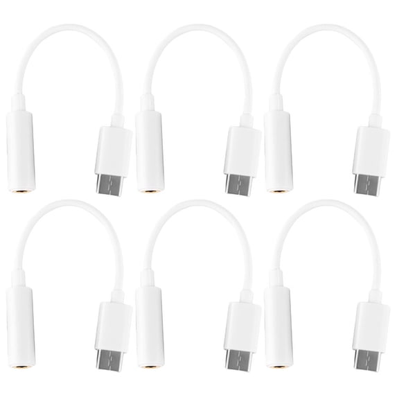 6PCS Speaker Male To Female Stereo USB 3.1 AUX Jack Cable Cord Audio Adapter Type-C To 3.5mm WHITE