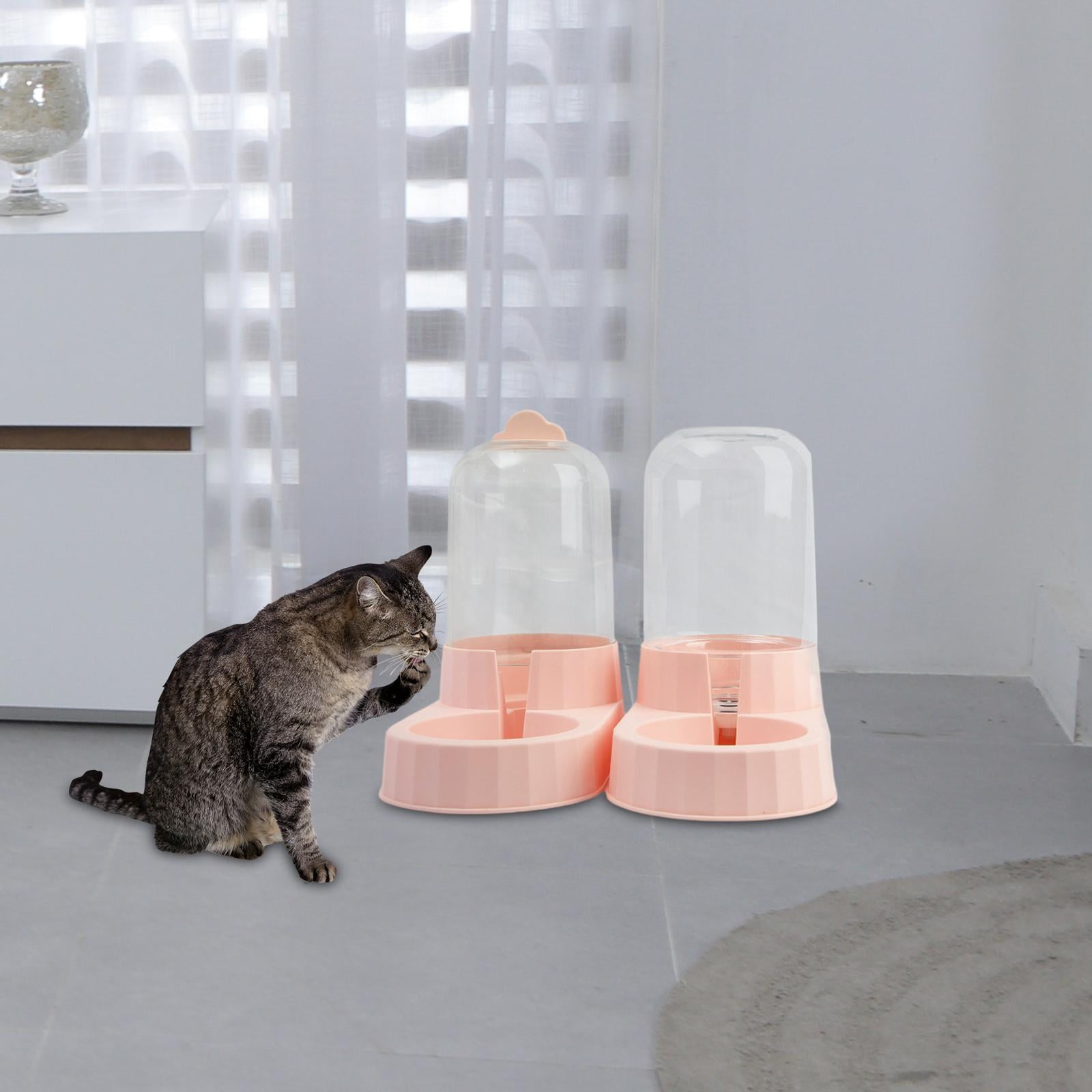 Automatic Pet Feeder Cats Feeder Container, Feeding Station Detachable Food Dispenser, Pet Bowl for Kitten, Kitty Animals Dogs Cats Household pink