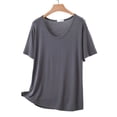 thumbnail image 4 of Ymauqau Women's Plus Size Pajama Tops Soft Comfy Short Sleeve Scoop Neck Casual Sleep T-Shirts Lounge Tee Blouses, 4 of 5