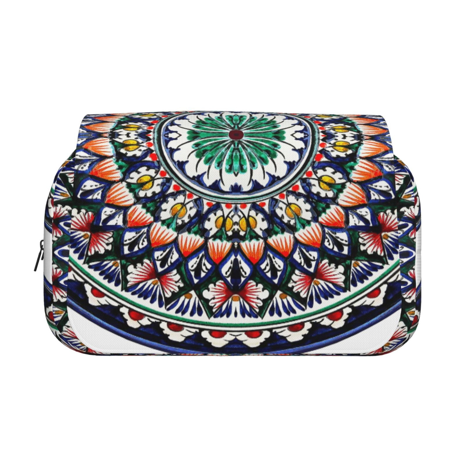 Rateoe Colorful With Blue Oriental Pattern Double Clamshell Pen Case, Storage Organizer with Two Zipper Compartments– Holds Up to 50 Pencils & Pens