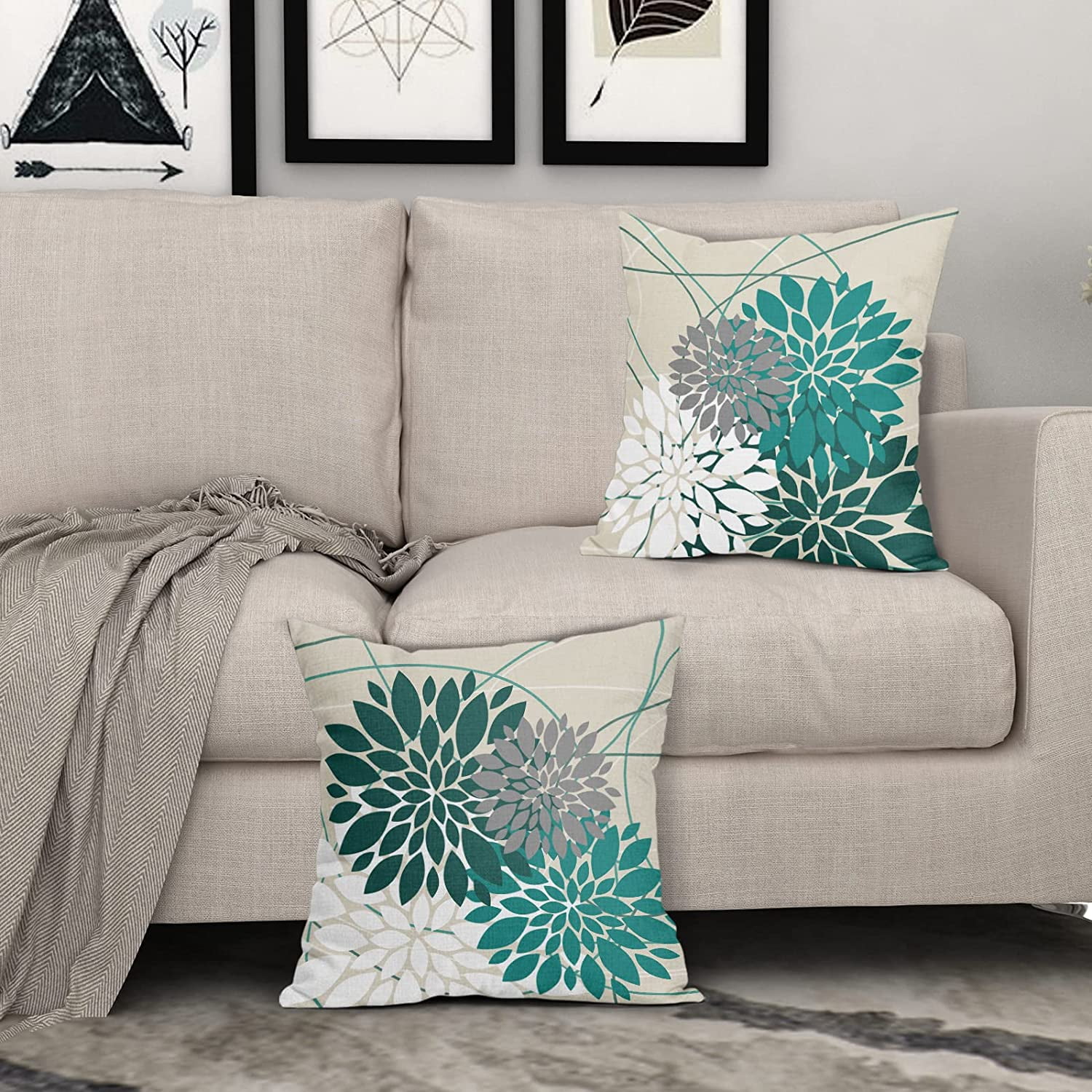 Throw pillows teal and grey sales