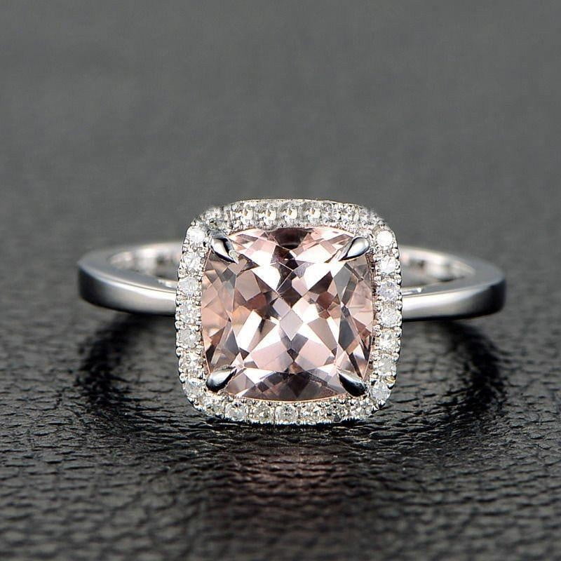 Sale 1 25 Carat Cushion Cut Peach Pink Morganite And Diamond