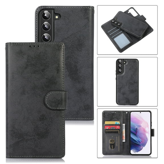 Wallet Case for Samsung Galaxy S23, Vintage Retro PU Leather Soft Silicone Shockproof Magnetic Flip Folio Cover with Kickstand Card Slots Holder Wrist Strap Shockproof Case, Black