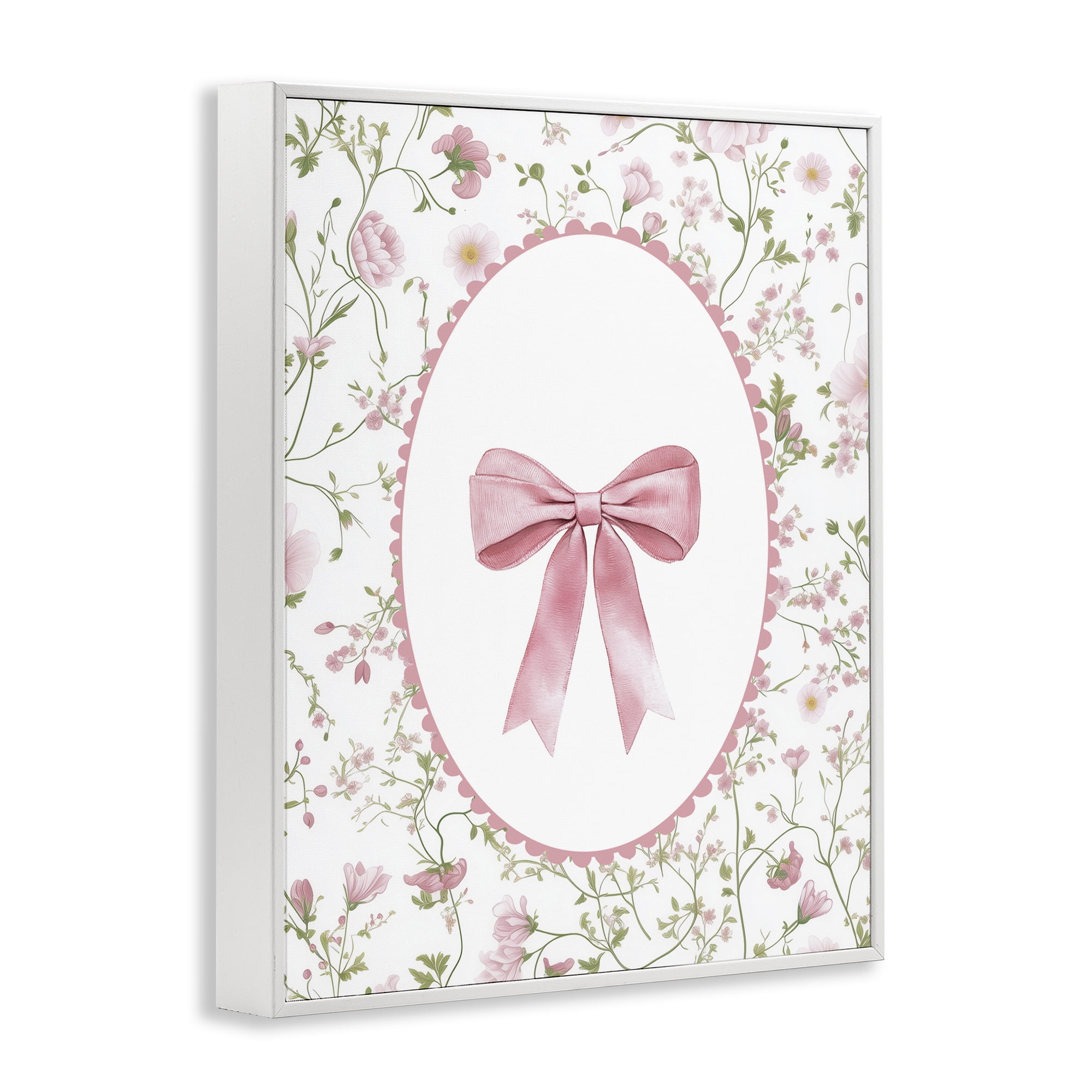 Delicate Florals & Bow White Framed Giclee Art, design by Christine Simpson Art