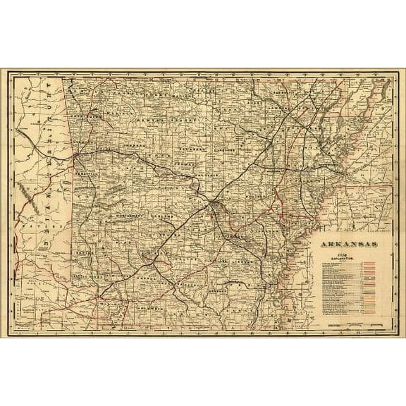 24x36 Poster; Crams Township And Railroad Map Of Arkansas 1895; Antique Reprint
