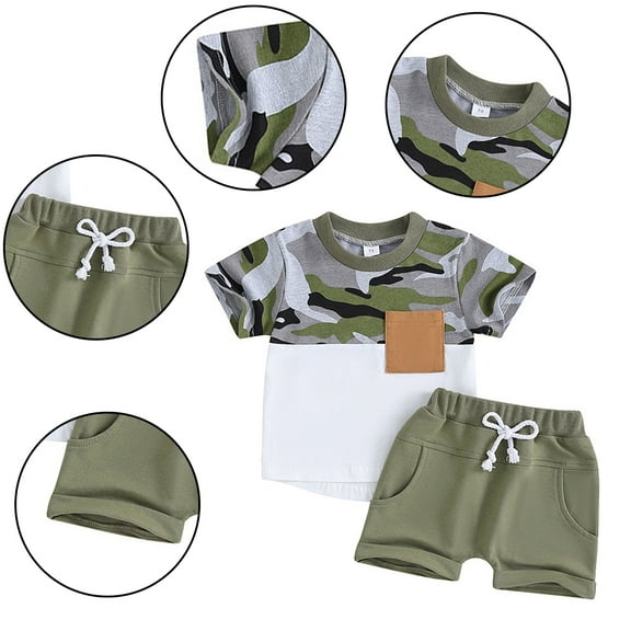 YTDSCS Kids Toddler Summer 2 Piece Set for Boys Short Sleeve Cotton T-Shirt and Plaid Shorts Cartoon Outfit for Boys 2-8 Years Old