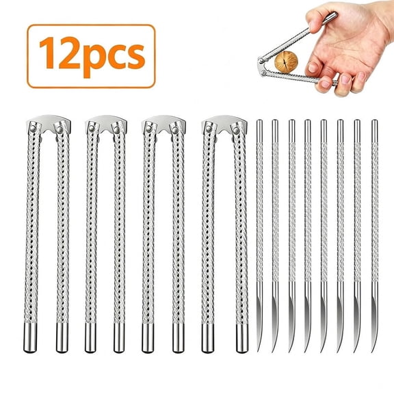 Hakimiyad 12-Piece Nut Cracker & Seafood Tool Set, 4 Stainless Steel Crackers & 8 Picks for Crab, Lobster, Walnut, Pecan, Almond - Easy Grip, Dishwasher Safe, Portable for Restaurant, Picnic