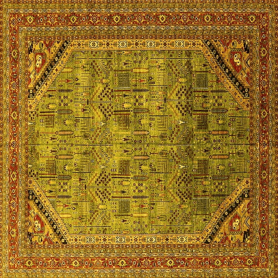 Ahgly Company Indoor Square Oriental Yellow Industrial Area Rugs, 5' Square