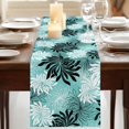 thumbnail image 3 of Teal Black Flowers Burlap Cotton Table Runner 13x90 Inches Long, Modern Abstract Blooms Floral Farmhouse Table Runners, Outdoor Dining Tablecloths Decor for Baby Shower/Party/Wedding, 3 of 8