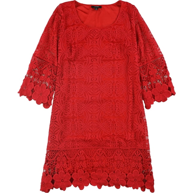 Alfani Womens Crochet-Trim A-line Dress, Red, Medium
