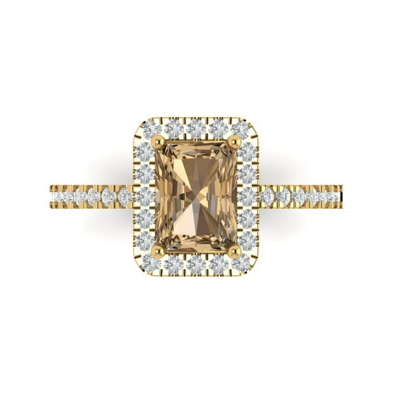 Clara Pucci 14K Yellow Gold 1.86ct Champagne Halo Ring for Women