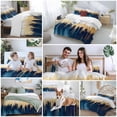 thumbnail image 5 of Abstract Color Block Bedding Duvet Cover Set Queen Size 4 Pieces Blue Block Gradient Gold Modern Bedding Set with Zipper Closure, 1 Comforter Cover 90x90 Inches 1 Flat Sheet & 2 Pillow Cases, 5 of 9