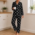 thumbnail image 4 of Blmnix Womens Sleepwear Bamboo Pajamas Button Up Pajamas Sleepwear Sets Sleepwear Straight-Leg Collared Long Sleeve Black Full Fall Pajamas Women,L, 4 of 7