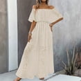 thumbnail image 2 of Mingw Womens Maxi Dresses Off the Shoulder Ruffle Long Casual Dresses Loose Plain Elegant Flowy Wedding Guest Dress ,XL,Beige, 2 of 4