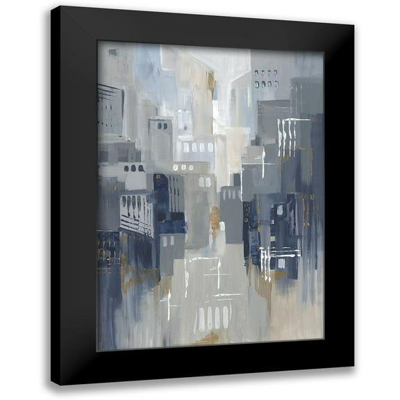 Lera 14x18 Black Modern Framed Museum Art Print Titled - Indigo City II