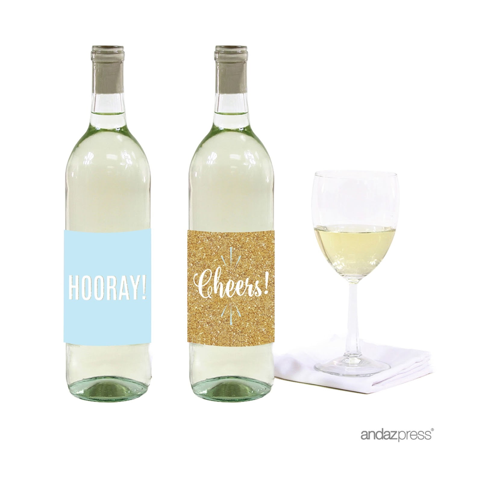 Signature Baby Blue, White, Gold Glittering Party, Wine or Apple Cider