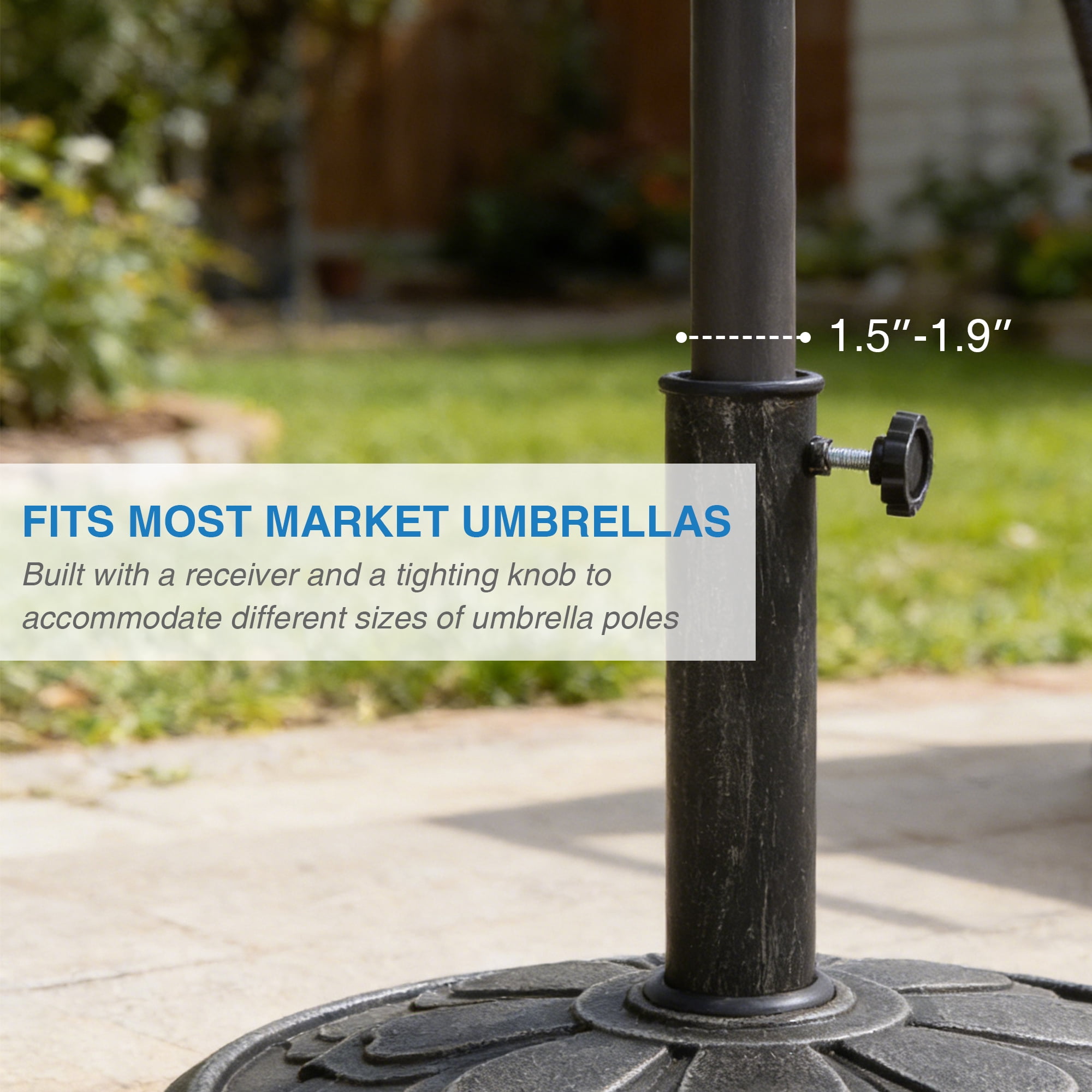 Kool 27 lbs. Lotus Design Umbrella Base Outdoor Market Umbrella Stand in Antique Silver