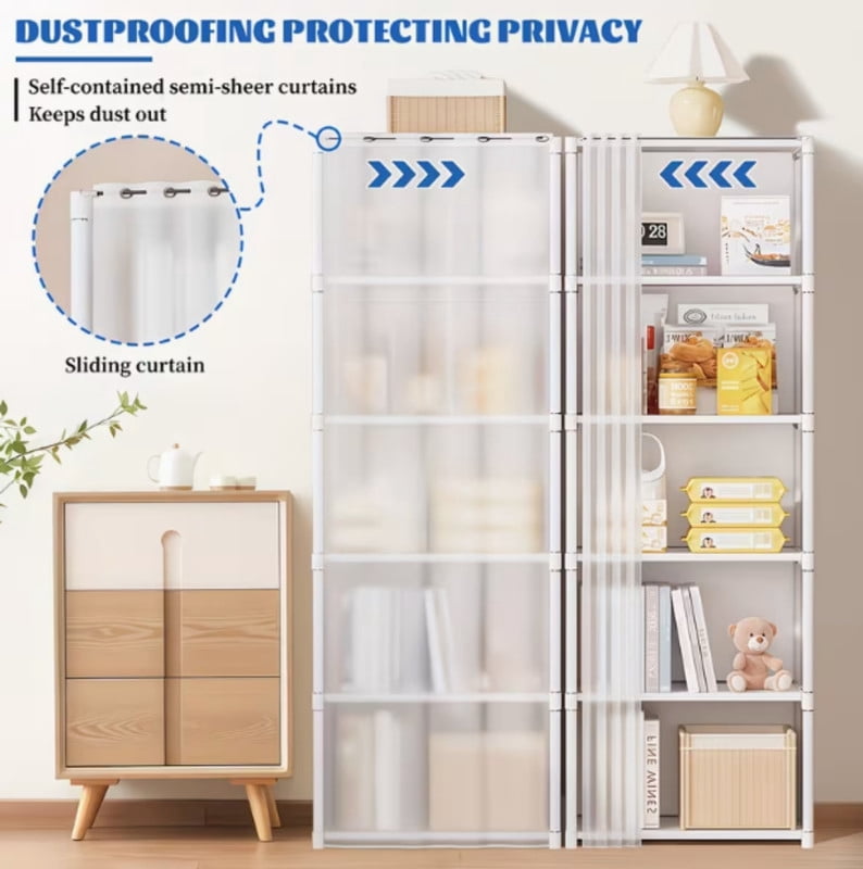 10-Cube Portable Storage Organizer, 6-Tier Wardrobe with Dust-Proof Cover, Heavy Duty Garment Shelf Bookcase Portable Closet