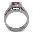 thumbnail image 2 of Red Ruby CZ Stainless Steel Princess Halo Wedding Promise 2 Rings Set 3.2ct, 2 of 5