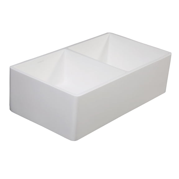 Gourmetier GKFA331810BCD Arcticstone 33-Inch Solid Surface White Stone Apron-Front Double Bowl Farmhouse Kitchen Sink with Strainers x 2 in Matte White