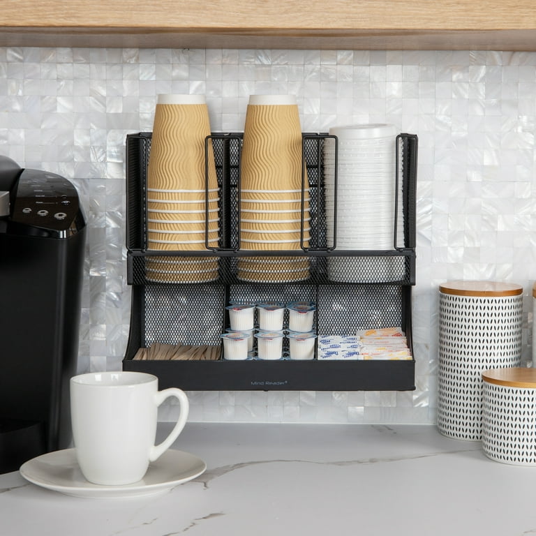 Choice Black 6-Section Countertop Cup, Lid, and Coffee Condiment Organizer