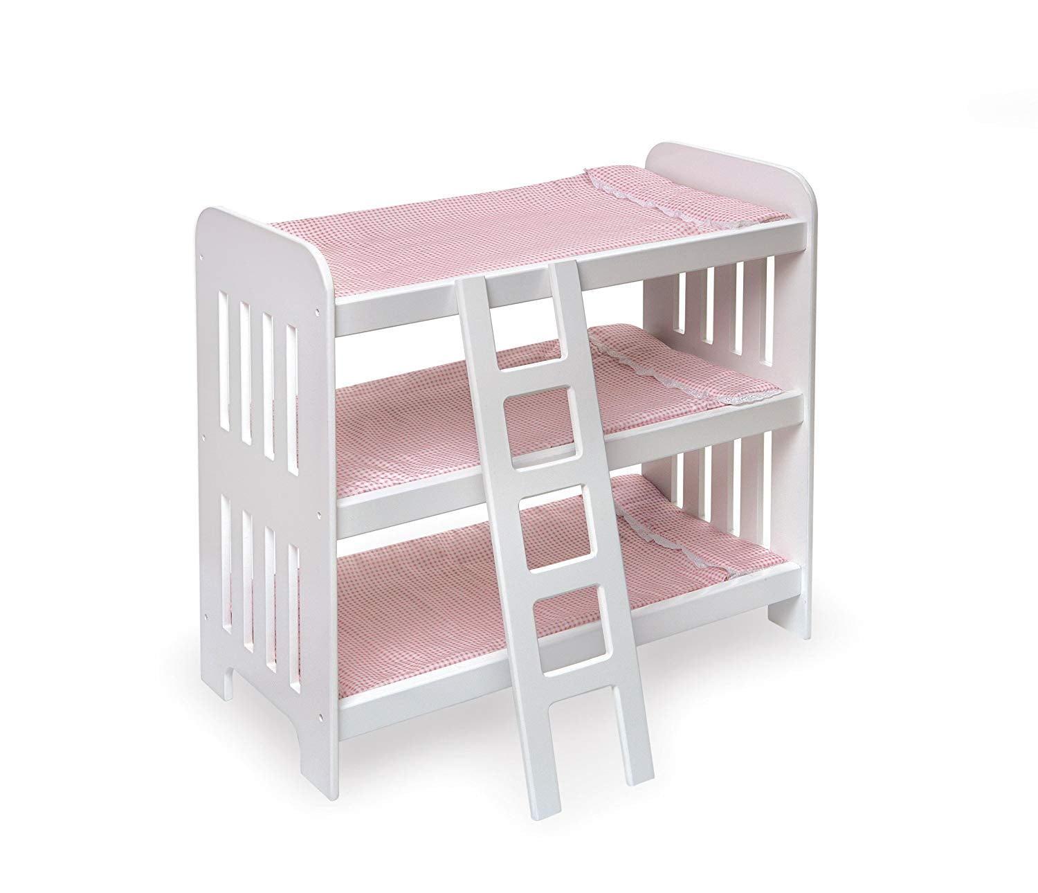 Triple Doll Bunk Bed with Ladder and Gingham Mats (fits American Girl