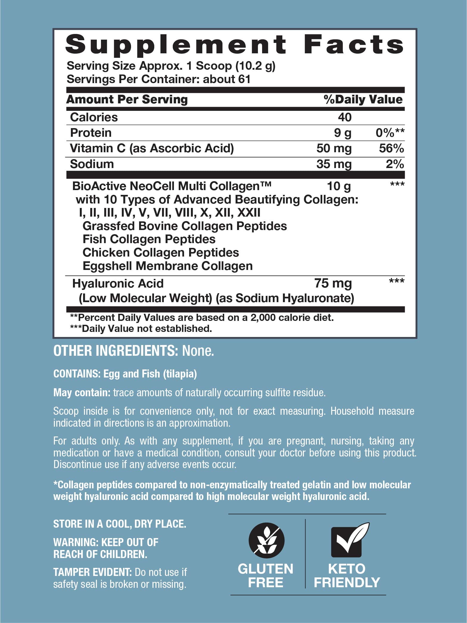 Multi Collagen Bio-Peptides Powder | 22oz with Hyaluronic Acid and Vitamin C | Grass fed Protein Supplement | by NeoCell