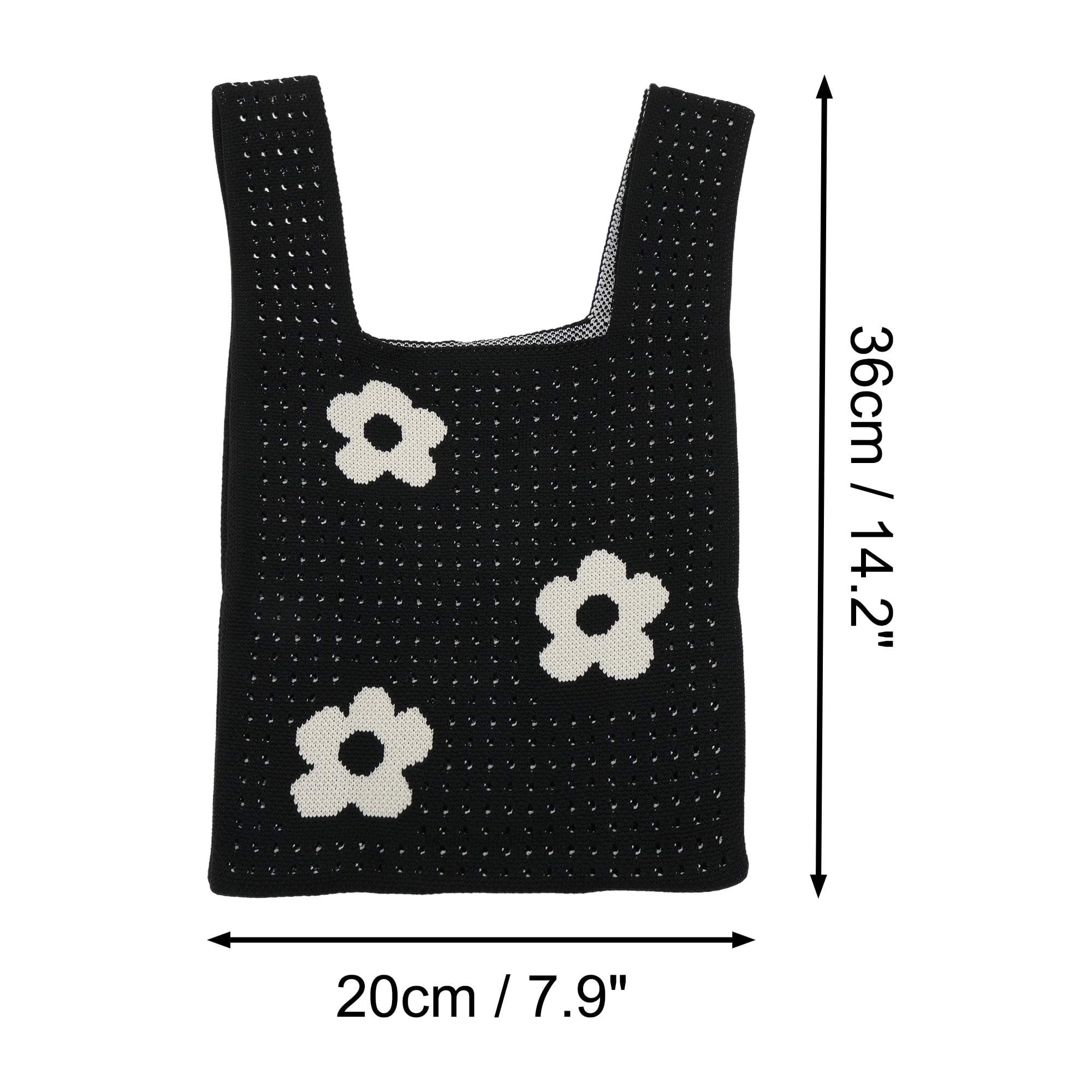 Unique Bargains Stylish Openwork Flower Knitted Wrist Bag for Everyday Use Black