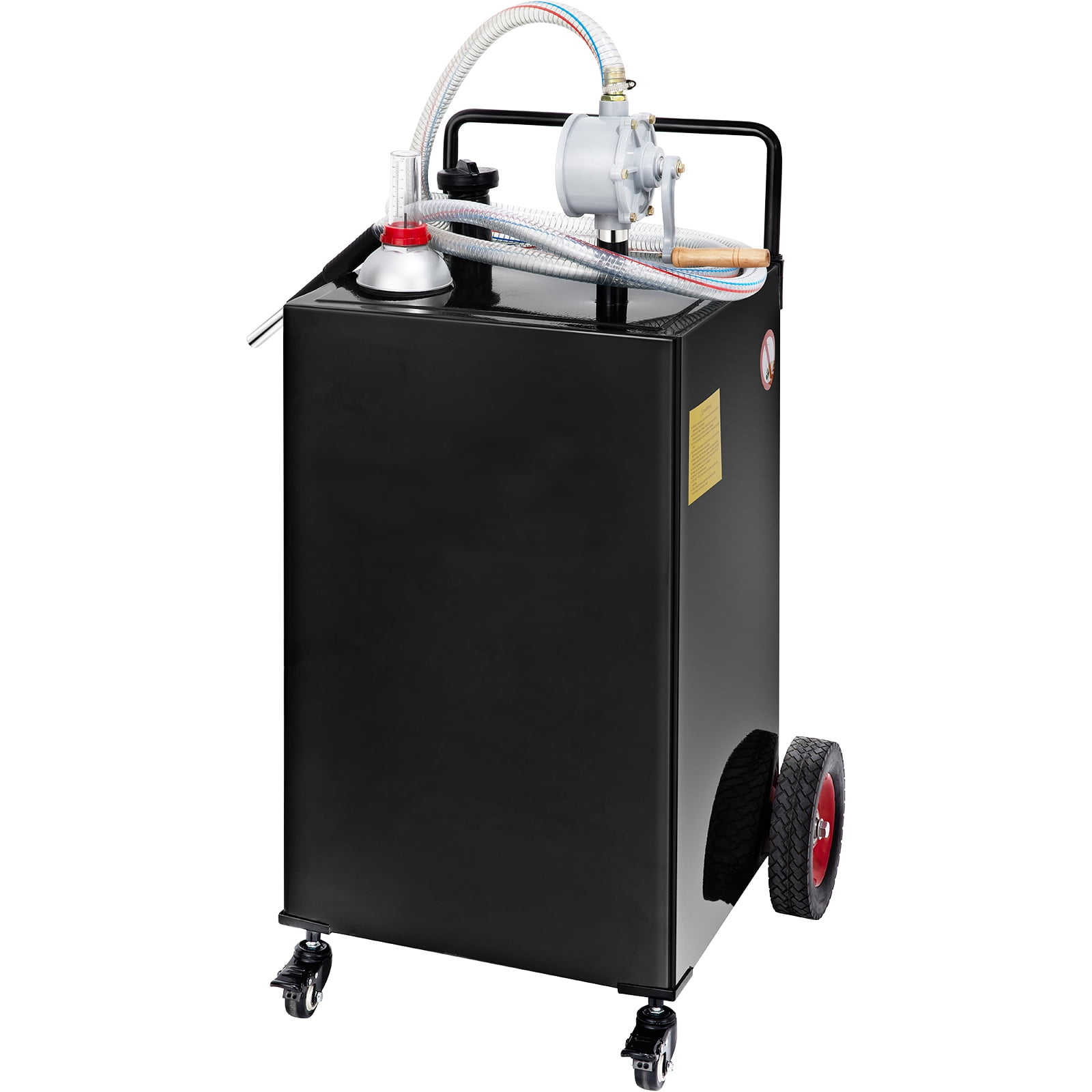 KFFKFF 30 Gallon Fuel Storage, Mobile Gas Tank & Quad Wheels, Equipped with Manual Transfer Pump, Petrol Diesel Fuel Holder for Vehicles, Lawn Equipment, ATVs, Marine Vessels, and More, in Black