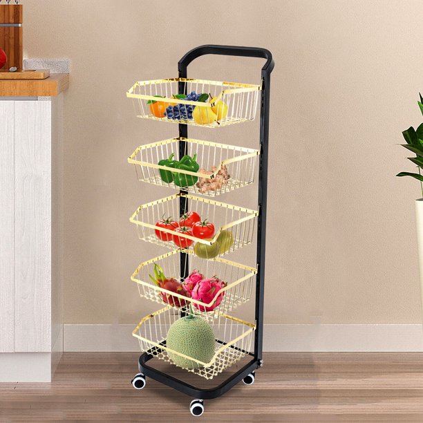 Kitchen Rolling Cart Organizer Shelf 5Tier Vegetable Fruit Storage