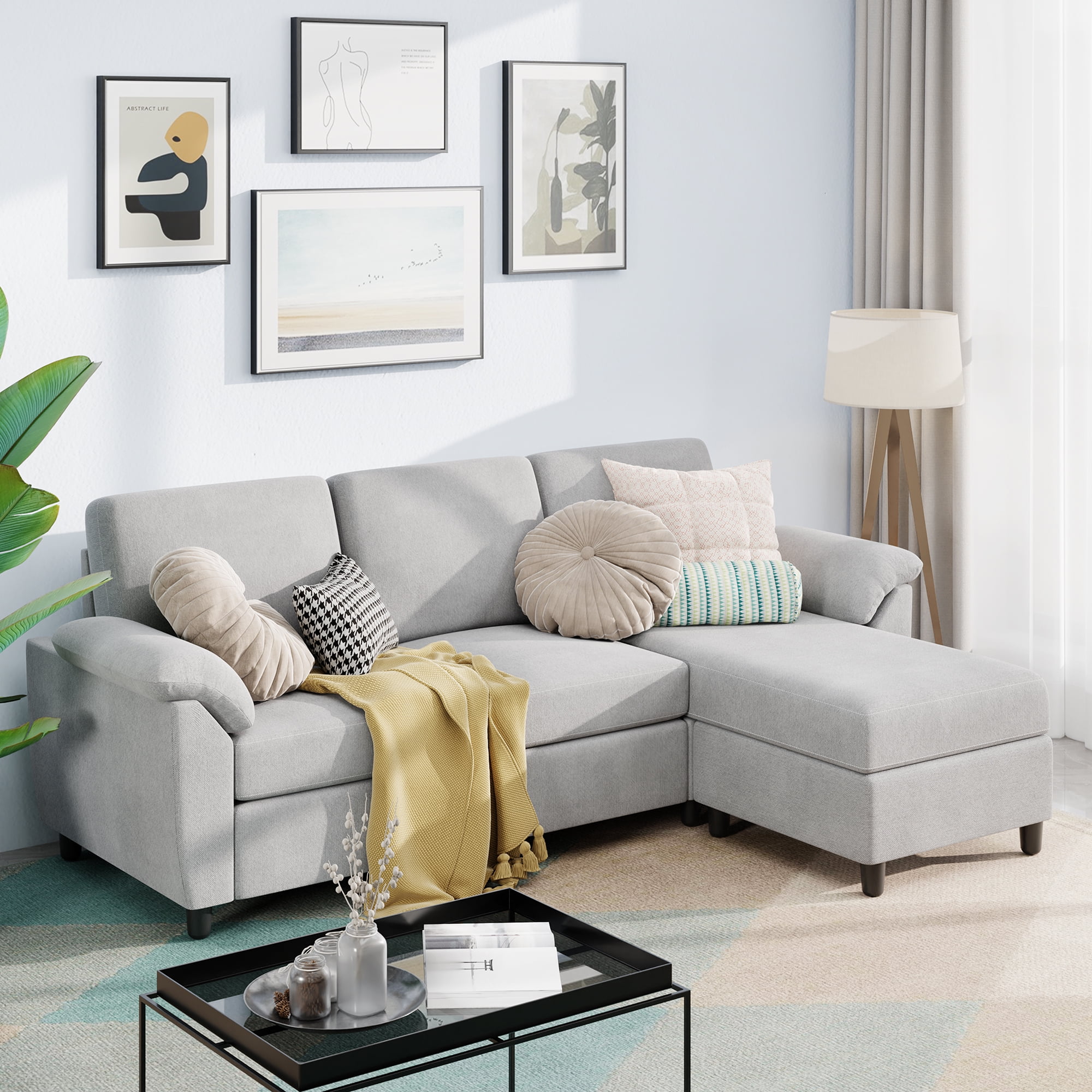 Sobaniilo 79" Convertible Sectional Sofa Couch, Linen Fabric L Shaped Couch with Reversible