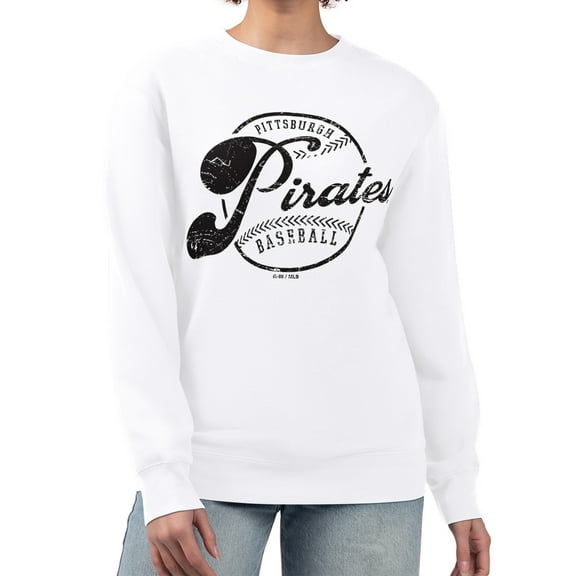 Women's G-III 4Her by Carl Banks White Pittsburgh Pirates Distressed Baseball Team Fleece Pullover Sweatshirt