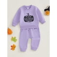 thumbnail image 5 of Baby Toddler Girl 2Pcs Fall Outfits 0 6 12 18 24 Months 2T 3T Long Sleeve Pumpkin/Ghost Print Sweatshirt + Pants Set Clothes, 5 of 9