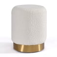 thumbnail image 2 of Bellini White Boucle Fabric Round Footstool Ottoman with Golden Accent Base Small Size, 2 of 5