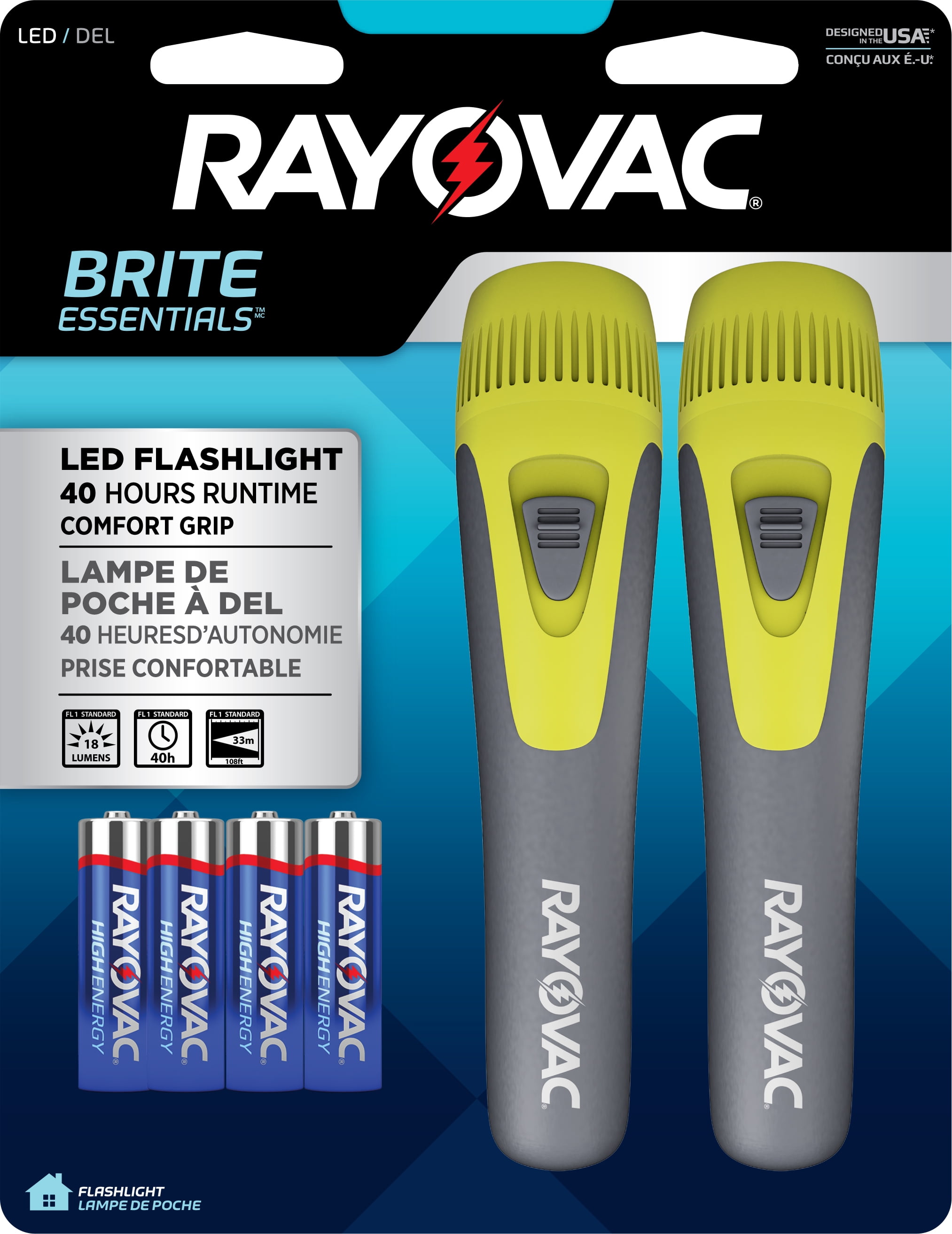 Rayovac Brite Essentials Comfort Grip LED Flashlight Twin Pack, 18