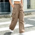 thumbnail image 4 of Hueook Pants for Women Drawstring Waist Cargo Pants Loose Fit Casual Trousers with Pockets Fall Khaki XL, 4 of 7