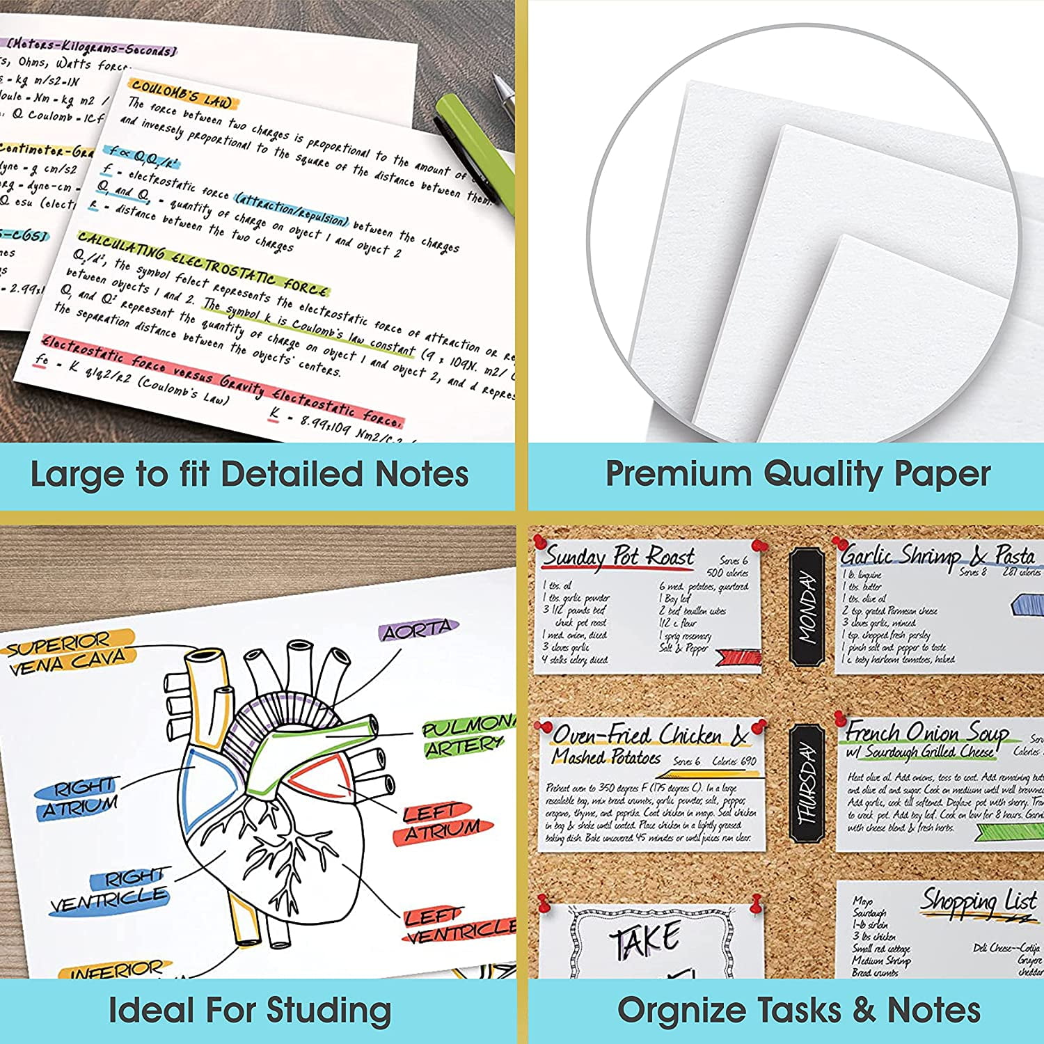 1InTheOffice Index Cards 5x8 Blank, Unruled Index Cards, White, 500/Pack