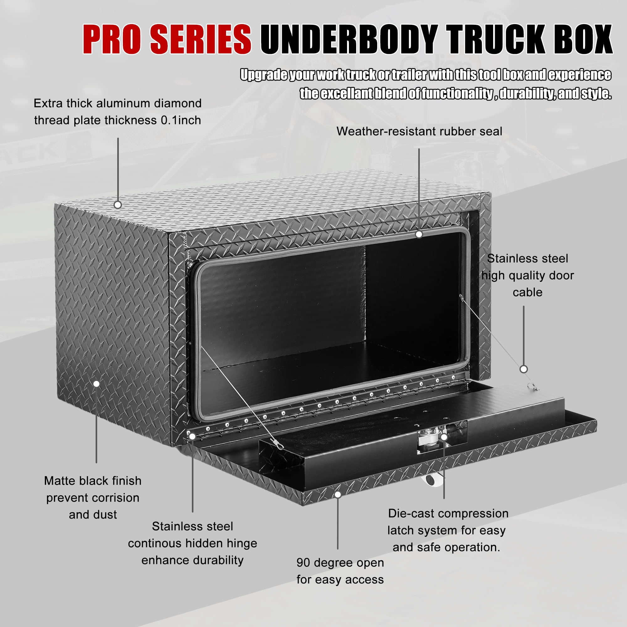 Jopath Aluminum Underbody Truck Tool Box Heavy Duty Underbed Toolbox Tool Storage Organizer Chest With Lock And Keys, Waterproof Trailer Box, For Pickup Truck Atv Rv Trailer 36 Inch