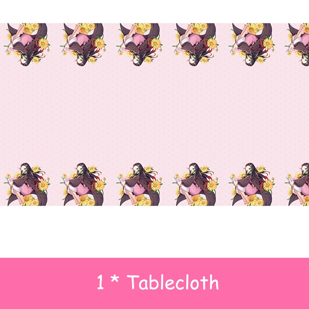 9 Piece Set Demon Slayer Kamado Nezuko Theme Birthday Party Decoration Supplies Anime Kamado Nezuko Tablecloth Paper Cups Set Buffet Tableware Supplies