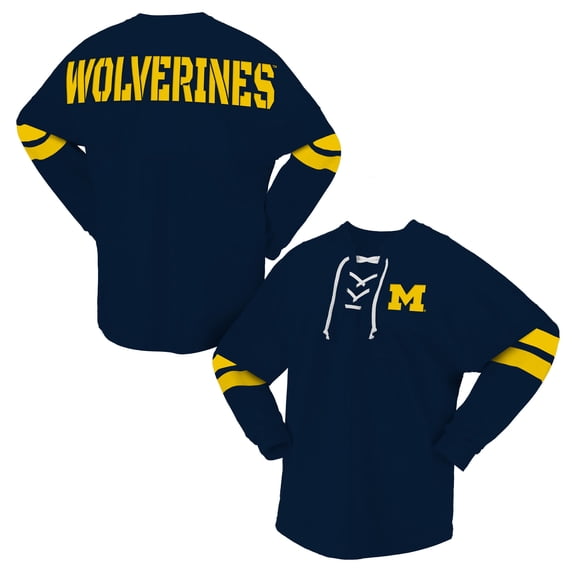 Unisex Spirit Jersey Navy Michigan Wolverines Lace-Up V-Neck Long Sleeve T-Shirt