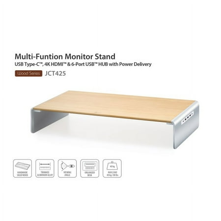 j5create - Multi-Function Monitor Stand with Type C Docking Station - Wood/Aluminum