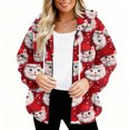 thumbnail image 3 of Women's Fashionable Casual Zippered Hooded Sweatshirt Jacket with Christmas Print and Drawstring, Furry Plush for Winter,Deep Red,XL, 3 of 6