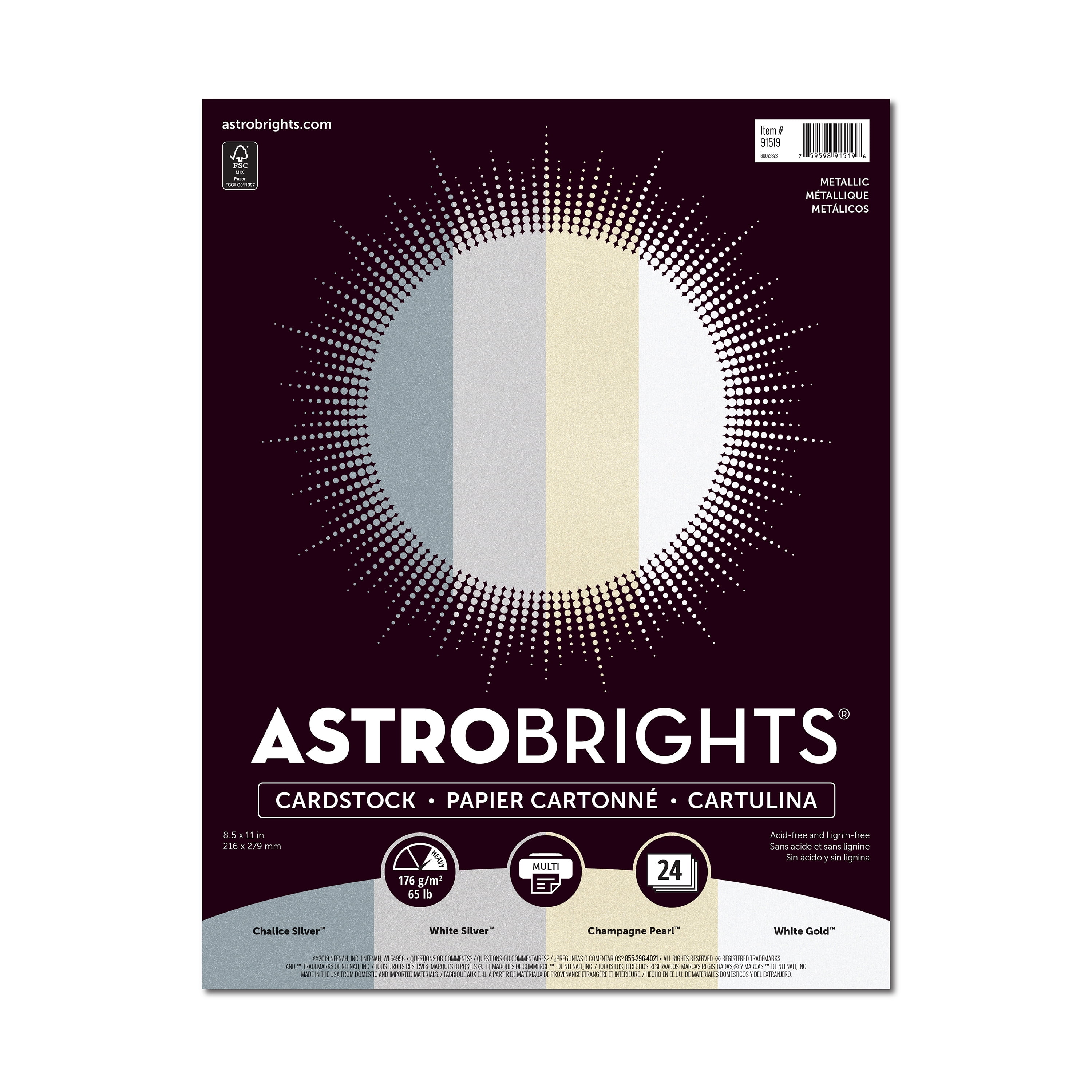 Astrobrights Metallic Cardstock, 4-Color Assortment, 24 Sheets