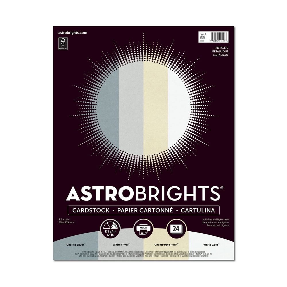 Astrobrights Metallic Cardstock, 4Color Assortment, 24 Sheets