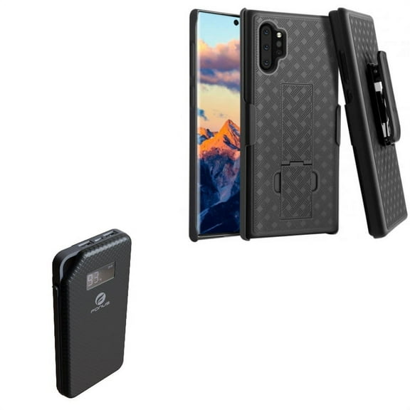Case Belt Clip w Power Bank for Samsung Galaxy Note 10 Plus (10 ) - Holster Swivel Cover Kickstand Armor, 10000mAh Charger Portable Backup Battery