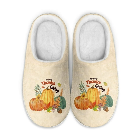 FUIALDOLG Thanksgiving Day Slippers for Women Comfy Fleece Lined Shoes with Memory Foam
