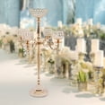 thumbnail image 2 of 5-Arm Crystal Candle Holder with Flower Vase, Elegant Tabletop Candelabra, Gold Iron Art with Hanging Crystals for Weddings & Home Decor, 2 of 14