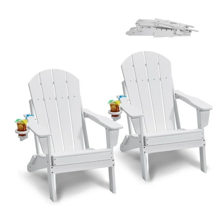Adirondack Chairs Set of 2, Plastic Folding Outdoor Patio Furniture, All-Weather White Fire Pit Chairs